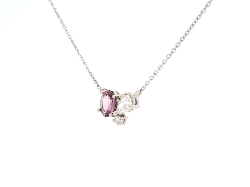 Collar Cluster Triple Zafiro (oval) Diamantes Pera y Redondo