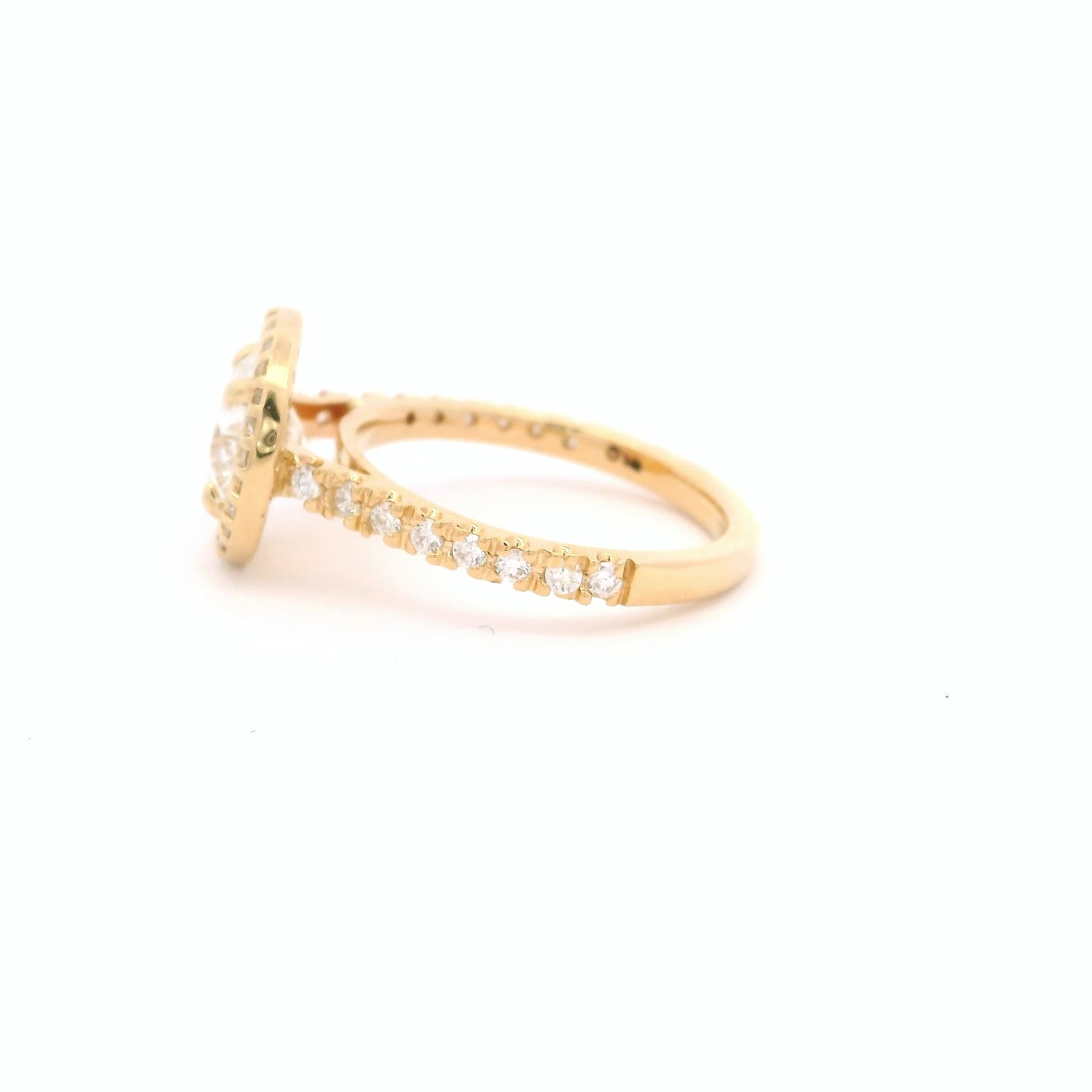 Anillo Brillante 1.37 cts Halo con Churumbela Oro Amarillo 14k
