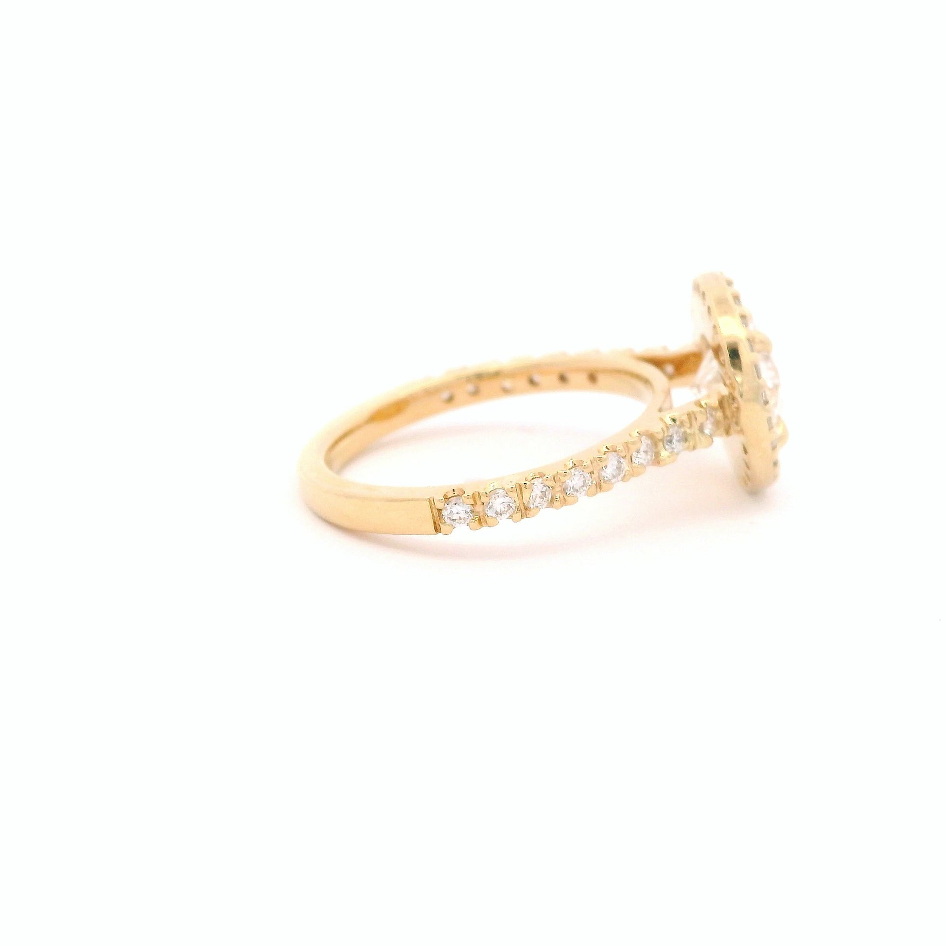 Anillo Brillante 1.37 cts Halo con Churumbela Oro Amarillo 14k