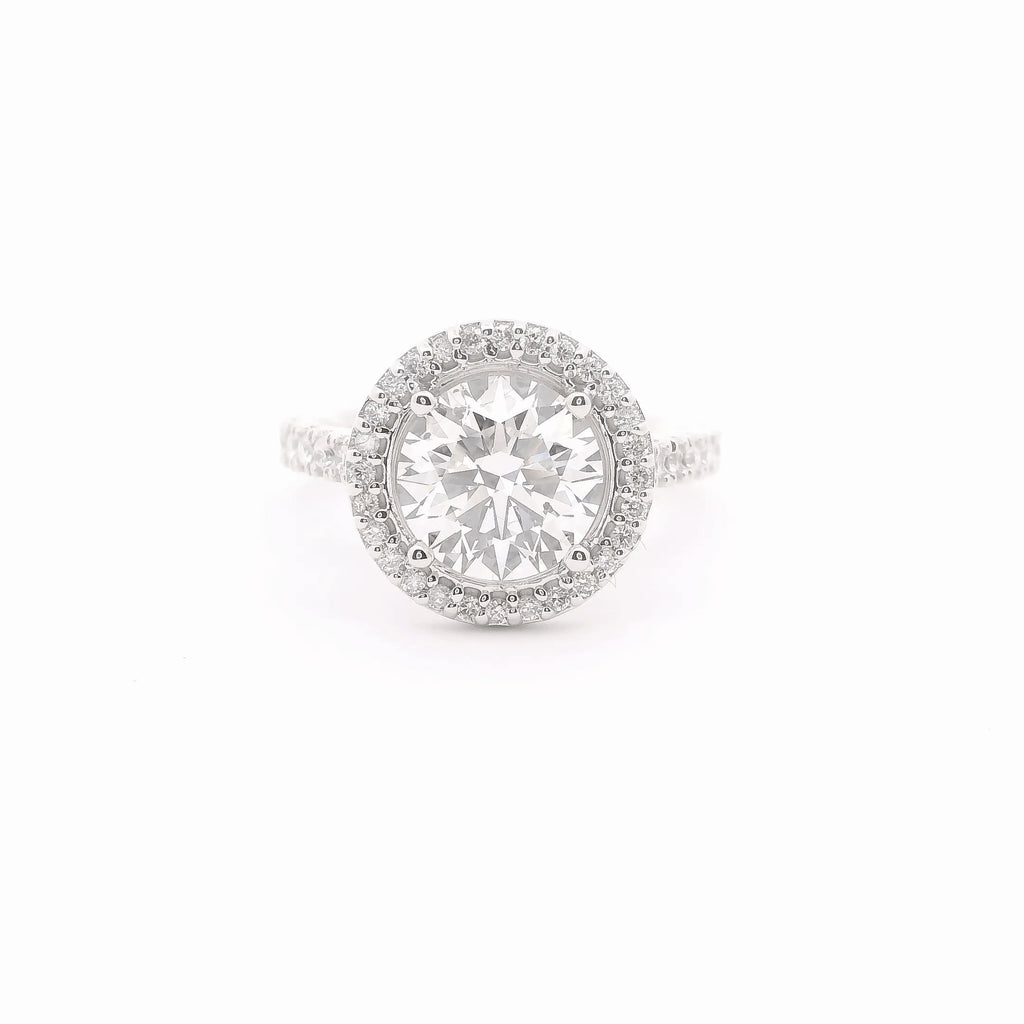 Anillo Brillante 2.13 cts Halo con Churumbela Oro Blanco 14k